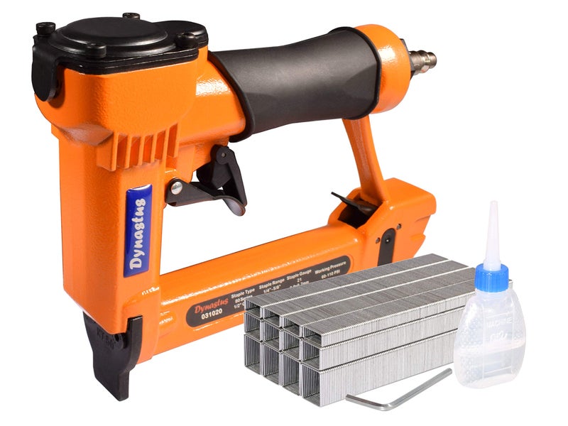 Dynastus Pneumatic Upholstery Staple Gun, 21 Gauge 1/2" Wide Crown Air Stapler Kit, by 1/4-Inch to 5/8-Inch, 1/4-Inch to 5/8-Inch, with 3000 Staples, Orang - Image 1